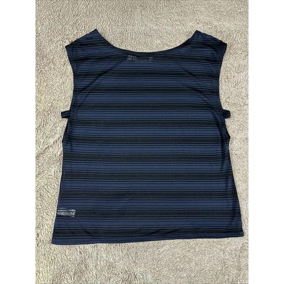 Athleta Vitality Tee Top T-Shirt Womens Large Blue Striped Semi-Sheer Athleisure - Picture 9 of 11
